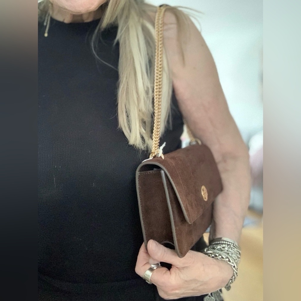 NWT TORY BURCH SUEDE & LEATHER SHOULDER/CROSSBODY BAG DARK COCOA - Picture 7 of 12